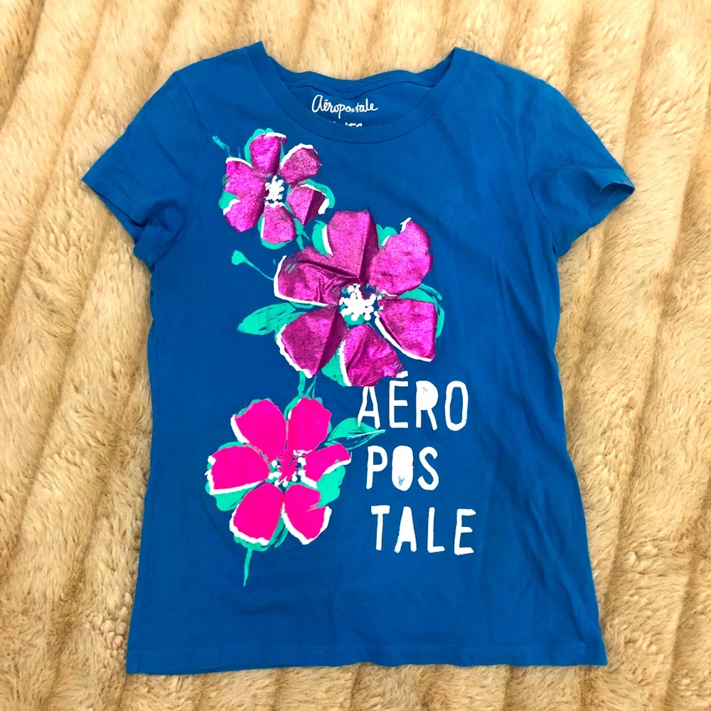Aeropostale Spring Flower Blue Short Sleeve Tee